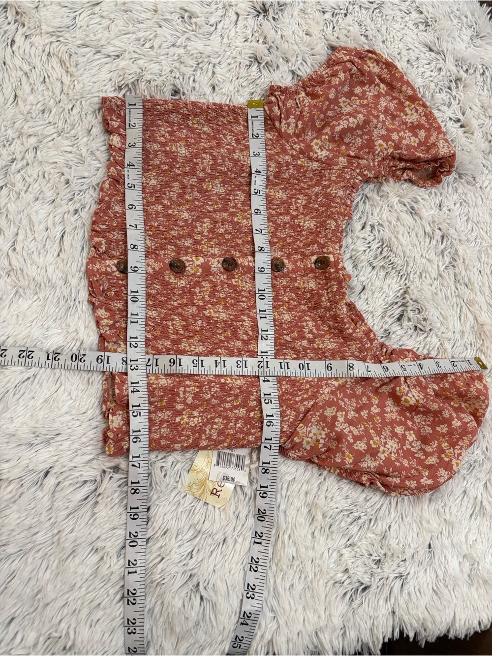 Rewind Smocked Floral Button Front Top – XL – NWT cropped length - Picture 11 of 16